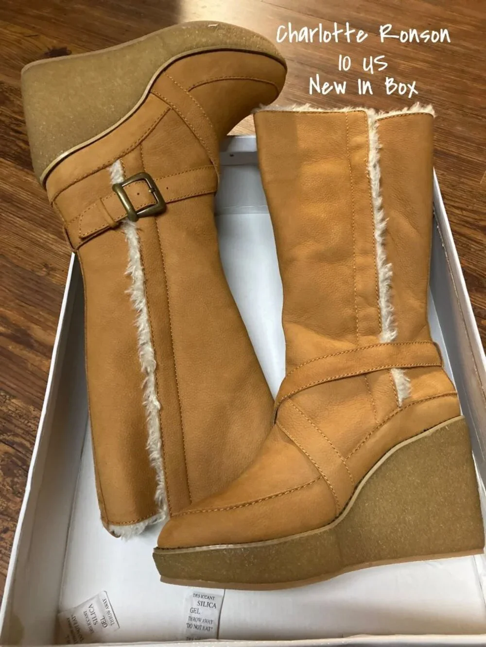 Charlotte Ronson Camel Wedge Boots Heels - Size 10 US - Brand New in Box - Picture 1 of 6